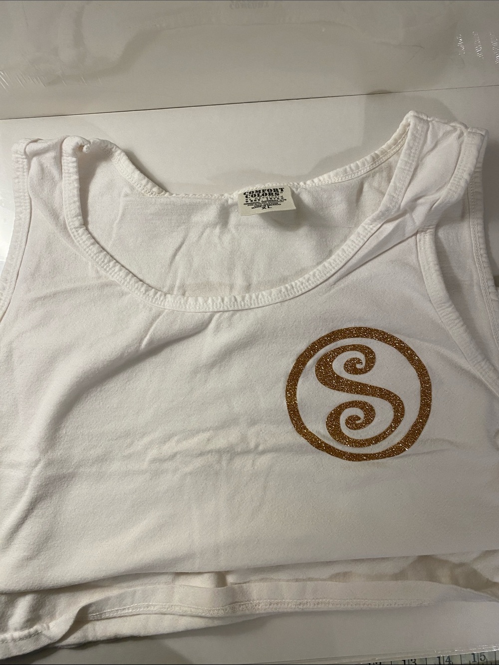 Comfort Colors White Tank Top with Gold Glitter Logo
